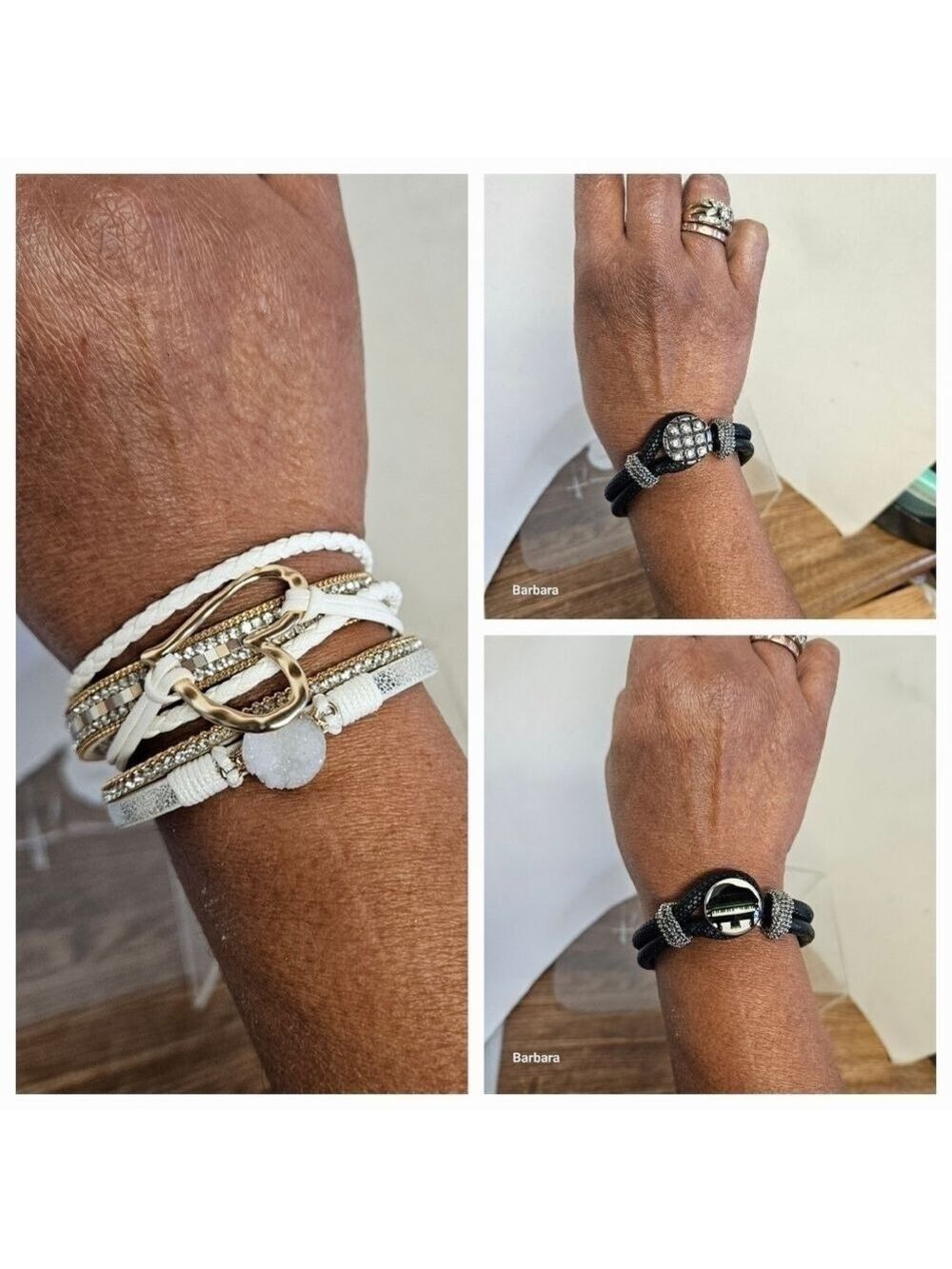 2 Leather Braided Strap Bracelets in White and Black with Changeable Head